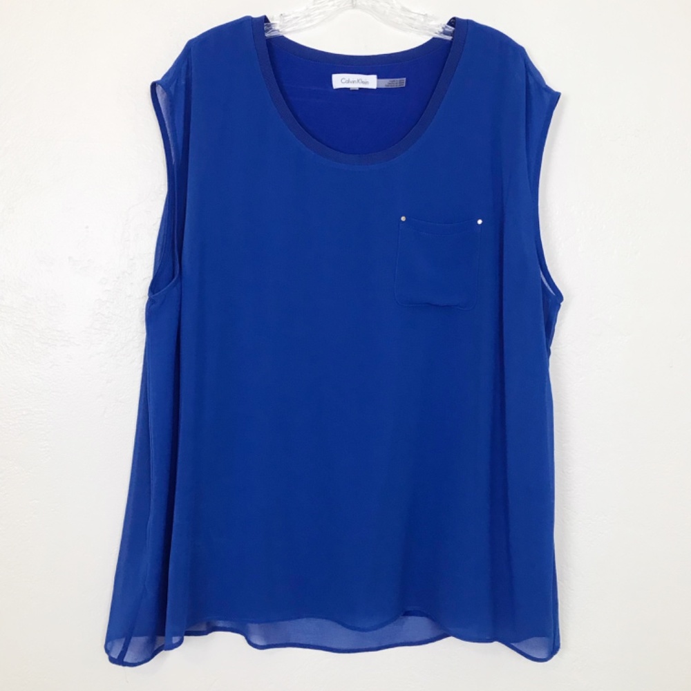 Calvin Klein Top Royal Blue Sheer + Knit